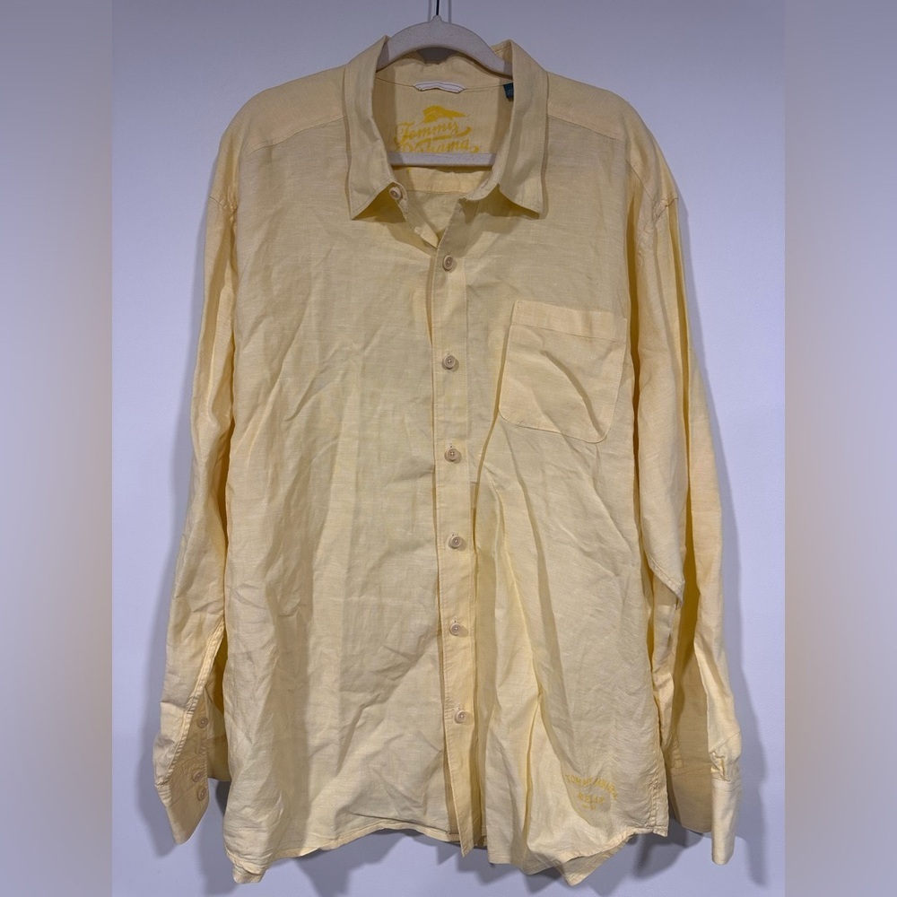 TOMMY Bahama RELAX Men's 100% Linen Shirt Button Up Long Sleeve Yellow Size XXL